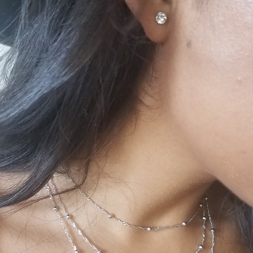 THREE LAYER SILVER CHAIN NECKLACE AND EARRINGS - Picture 2 of 5